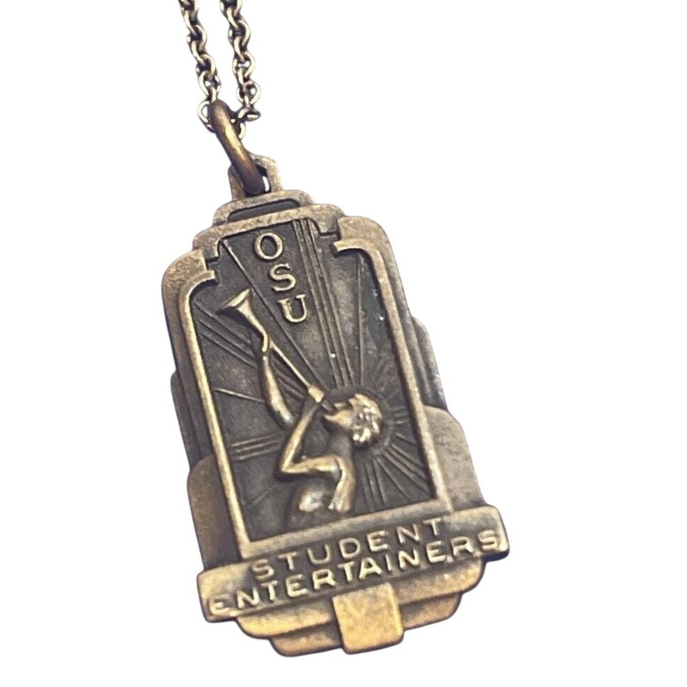 Vintage Balfour OSU Student Entertainers Art Deco Bronze Pendant Necklace 18"